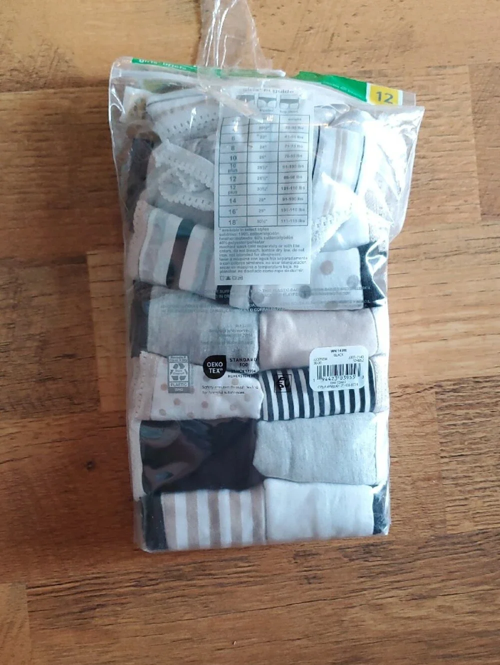 wonder nation Girls' Size 12 Briefs Pack - White, Gray, Black, Tan